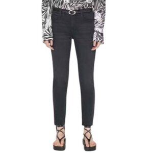 Frame Le High Women's Jeans Straight Kerry Black Denim Raw Hem Crop Size 28 NEW